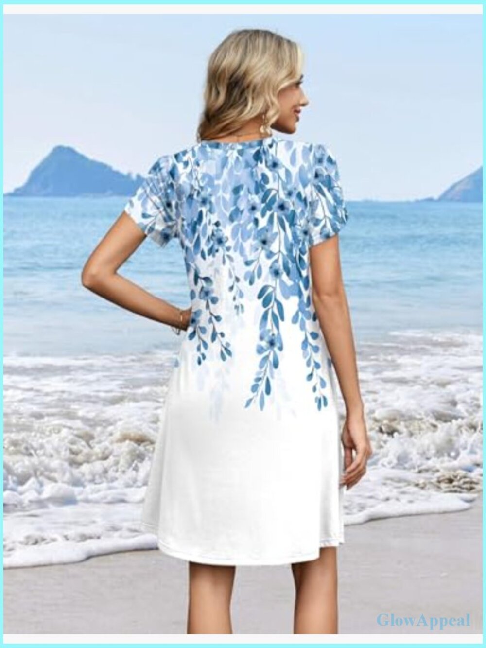 V Neck Pleated Casual A Line Dress Floral Boho Sundress - Picture 6 of 6